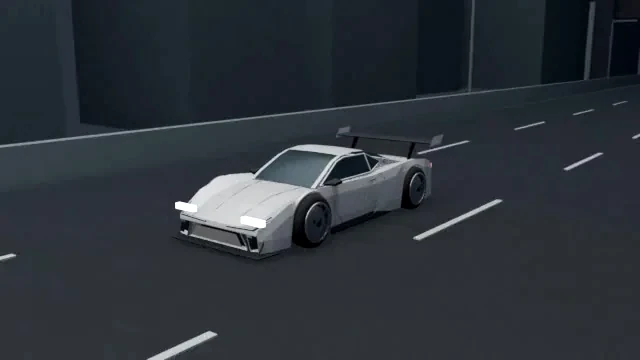 Futuristic racing vehicle in a digital city, from the Ghost Circuit animatic